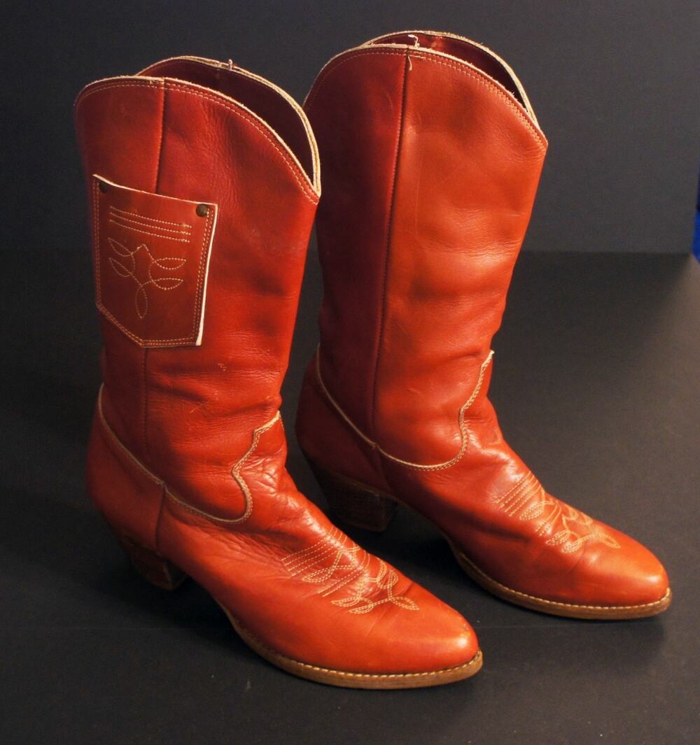 Vintage Red Embroidered Leather Cowboy Boots Women Size 12M Calf High by Zodiac